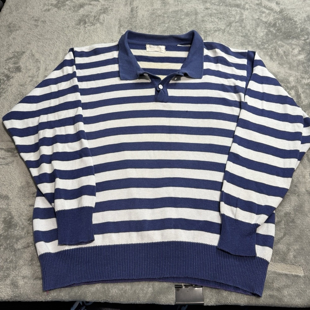 VTG 80s GOLDEN Striped Knit Longsleeve Polo Sweater Mens M Retro Indie Grunge